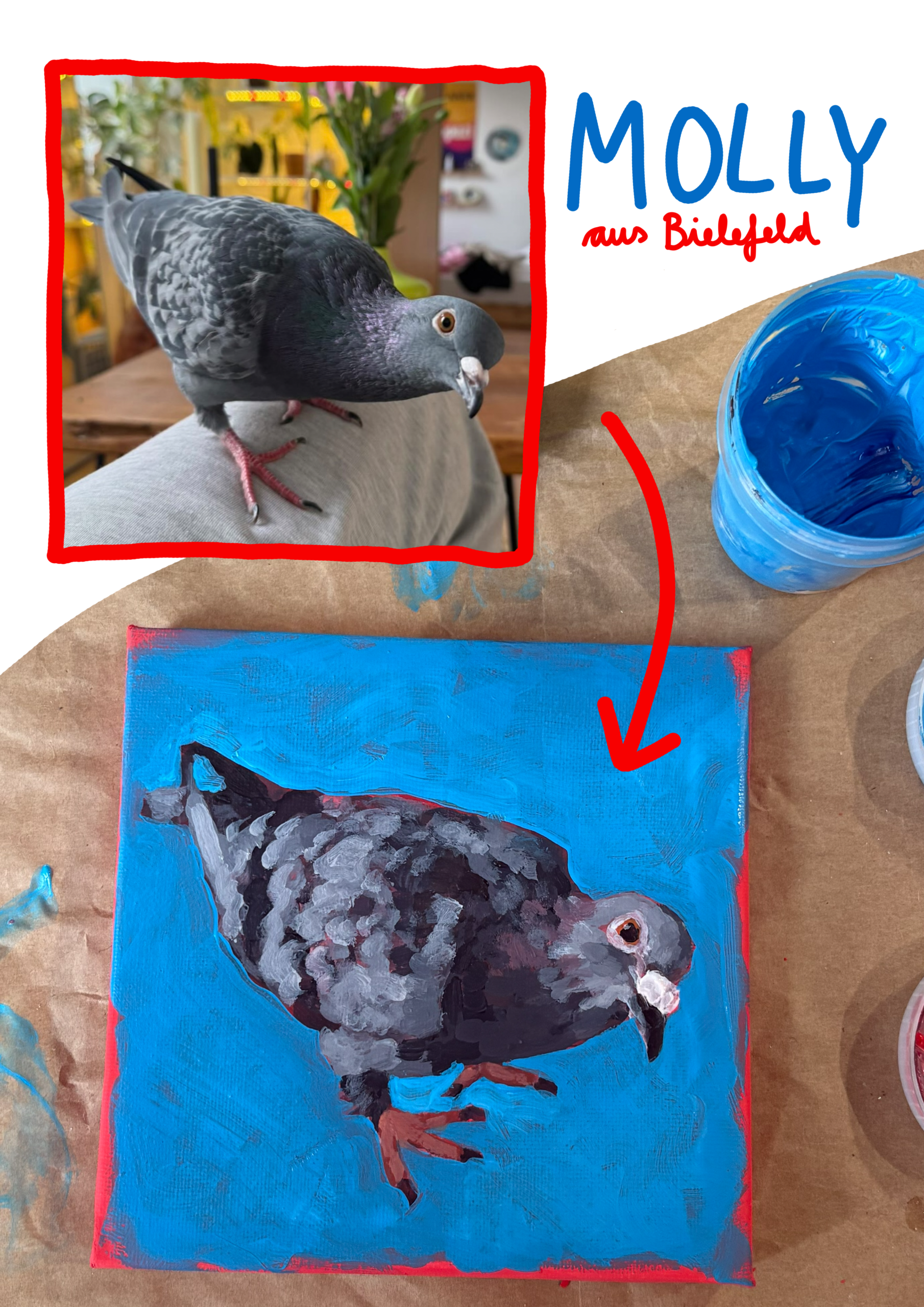 Custom Pigeon Portrait (Acryl auf Leinwand, 15x15cm) – Bild 3